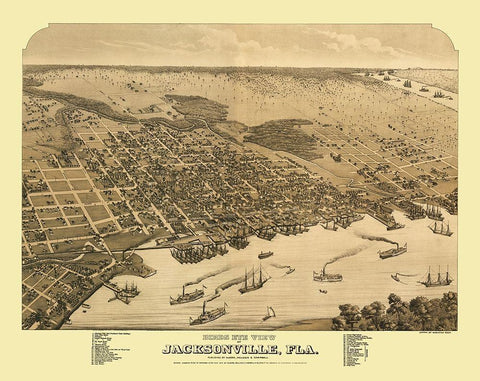 Jacksonville Florida - Alvord 1876 White Modern Wood Framed Art Print with Double Matting by Alvord
