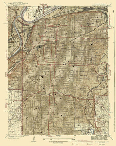 Kansas City Missouri Kansas Quad - USGS 1940 White Modern Wood Framed Art Print with Double Matting by USGS