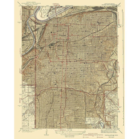 Kansas City Missouri Kansas Quad - USGS 1940 Black Modern Wood Framed Art Print with Double Matting by USGS