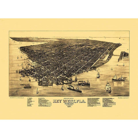 Key West Florida - Stoner 1884 Gold Ornate Wood Framed Art Print with Double Matting by Stoner