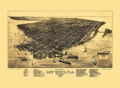 Key West Florida - Stoner 1884 Black Ornate Wood Framed Art Print with Double Matting by Stoner