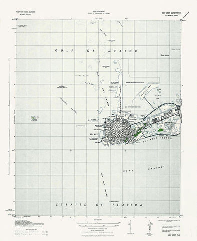 Key West Florida Quad - USGS 1943 White Modern Wood Framed Art Print with Double Matting by USGS