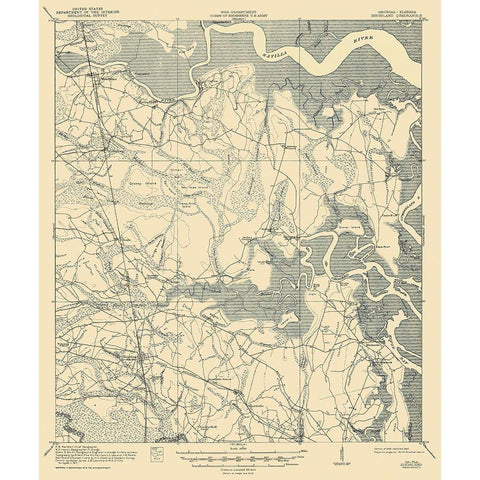 Kingsland Florida Georgia Quad - USGS 1918 Gold Ornate Wood Framed Art Print with Double Matting by USGS