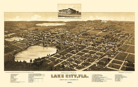 Lake City Florida - Beck 1885 Black Ornate Wood Framed Art Print with Double Matting by Beck
