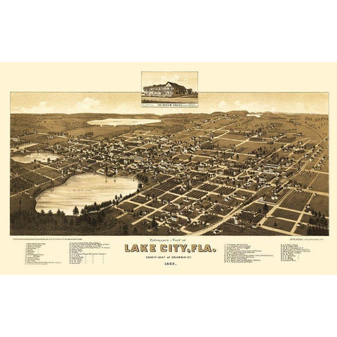 Lake City Florida - Beck 1885 White Modern Wood Framed Art Print by Beck