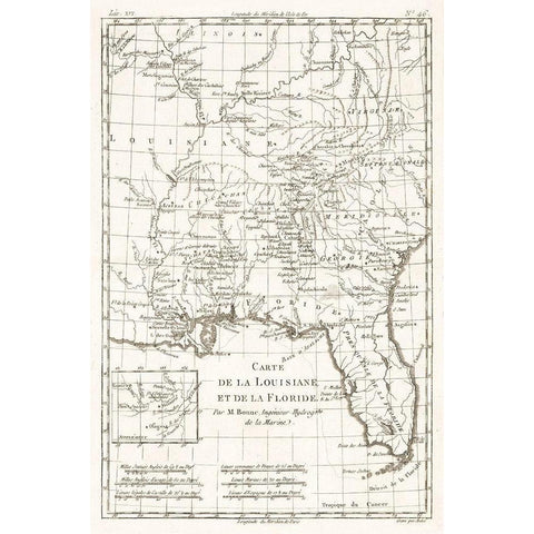 Louisiana Florida - Bonne 1780  White Modern Wood Framed Art Print by Bonne