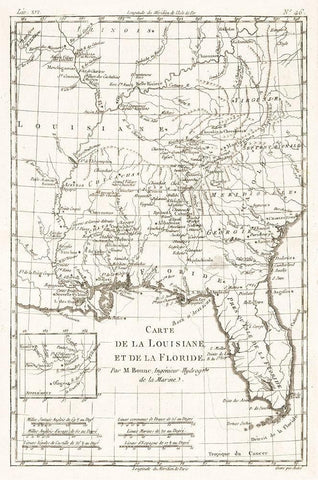 Louisiana Florida - Bonne 1780  Black Ornate Wood Framed Art Print with Double Matting by Bonne