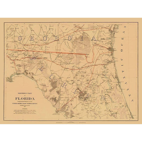 Northern Florida - Bache 1864 White Modern Wood Framed Art Print by Bache