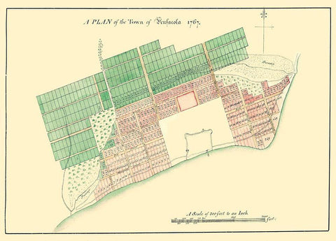 Pensacola Florida Plan - 1767 White Modern Wood Framed Art Print with Double Matting by Unknown