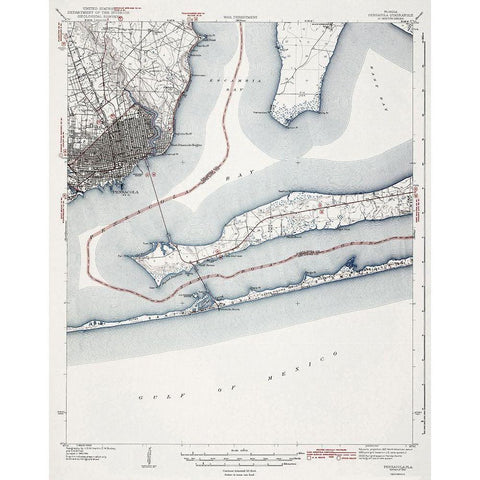 Pensacola Florida Quad - USGS 1942 Black Modern Wood Framed Art Print with Double Matting by USGS