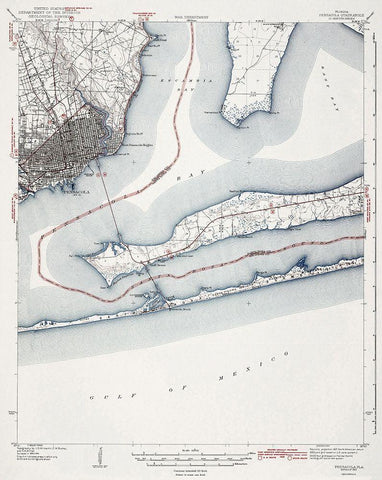 Pensacola Florida Quad - USGS 1942 White Modern Wood Framed Art Print with Double Matting by USGS