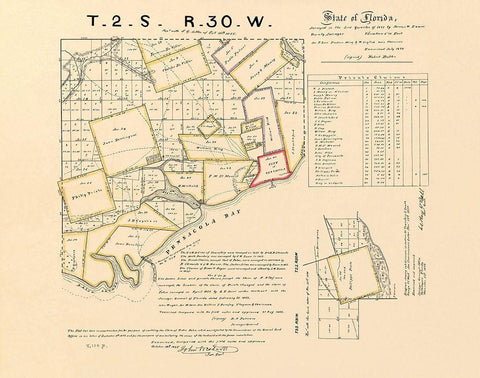 Pensacola Bay Florida Landowner - Butler 1829 Black Ornate Wood Framed Art Print with Double Matting by Butler