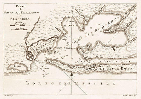 Pensacola Florida - Vanni 1763  Black Ornate Wood Framed Art Print with Double Matting by Vanni