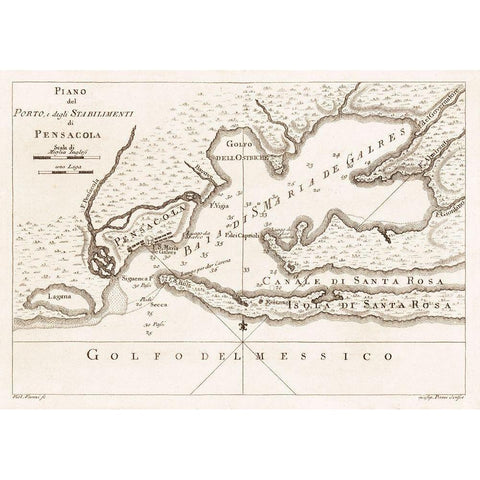 Pensacola Florida - Vanni 1763  Gold Ornate Wood Framed Art Print with Double Matting by Vanni