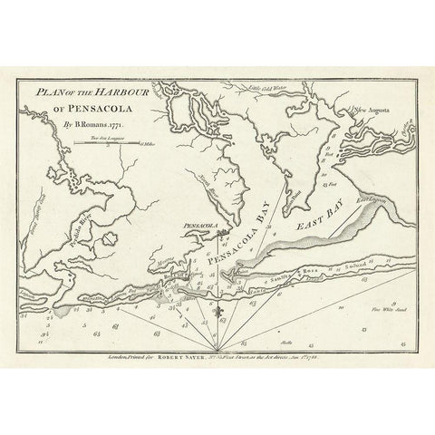 Pensacola Florida - Romans 1771  Black Modern Wood Framed Art Print by Romans