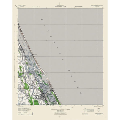 Port Orange Florida Quad - USGS 1944 Black Modern Wood Framed Art Print with Double Matting by USGS