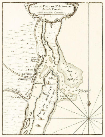 St Augustine Florida - Bellin 1764  Black Ornate Wood Framed Art Print with Double Matting by Bellin