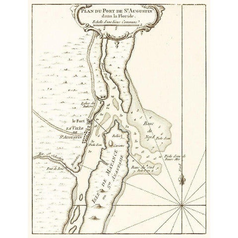 St Augustine Florida - Bellin 1764  Black Modern Wood Framed Art Print by Bellin