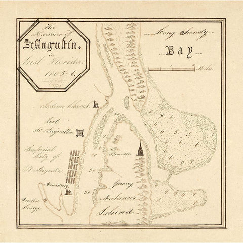 St Augustine Florida -1805 Gold Ornate Wood Framed Art Print with Double Matting by Unknown