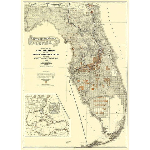 South Florida Railroad Co - Matthews 1888 White Modern Wood Framed Art Print by Matthews