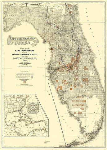 South Florida Railroad Co - Matthews 1888 White Modern Wood Framed Art Print with Double Matting by Matthews
