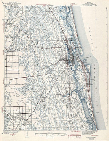 St Augustine Florida Quad - USGS 1943 Black Ornate Wood Framed Art Print with Double Matting by USGS