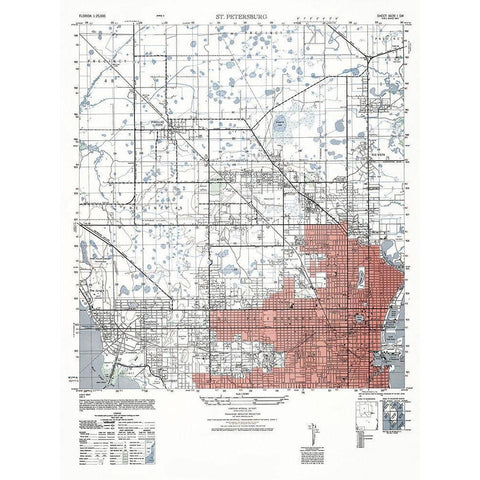 St Petersburg Florida Sheet - US Army 1947 Gold Ornate Wood Framed Art Print with Double Matting by US Army