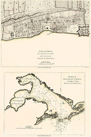 St Augustine, Tampa Bay Florida - Faden 1777 Black Ornate Wood Framed Art Print with Double Matting by Faden