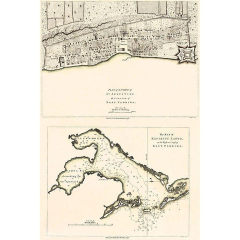 St Augustine, Tampa Bay Florida - Faden 1777 Black Modern Wood Framed Art Print with Double Matting by Faden