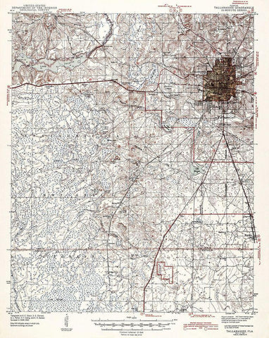 Tallahassee Florida Quad - USGS 1943 White Modern Wood Framed Art Print with Double Matting by USGS