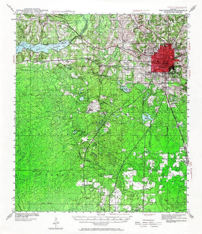 Tallahassee Florida Quad - USGS 1940 White Modern Wood Framed Art Print with Double Matting by USGS