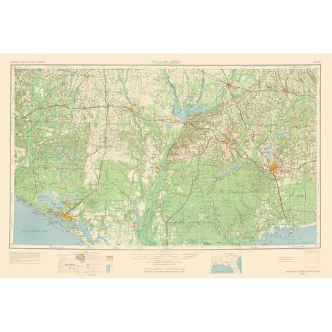 Tallahassee Florida Quad - USGS 1954 Gold Ornate Wood Framed Art Print with Double Matting by USGS