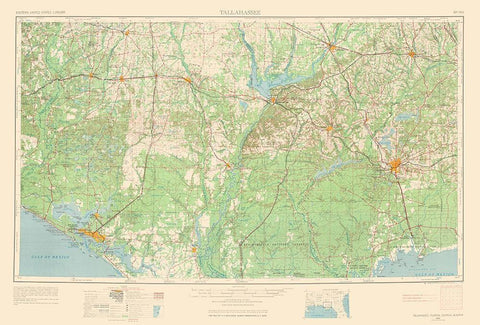 Tallahassee Florida Quad - USGS 1954 Black Ornate Wood Framed Art Print with Double Matting by USGS