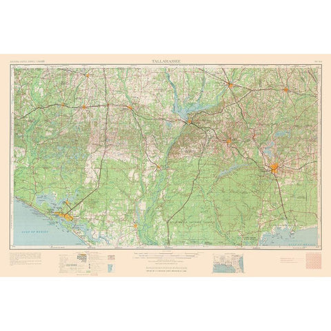 Tallahassee Florida Quad - USGS 1954 Gold Ornate Wood Framed Art Print with Double Matting by USGS