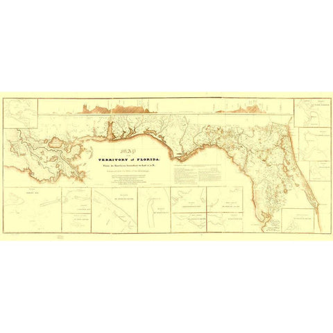 Territory of Florida Canal - Shift 1829 Black Modern Wood Framed Art Print with Double Matting by Shift