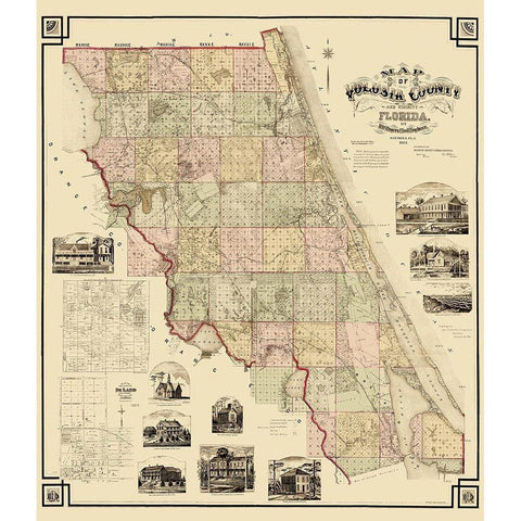 Volusia Florida Landowner - Rogers 1883 White Modern Wood Framed Art Print by Rogers