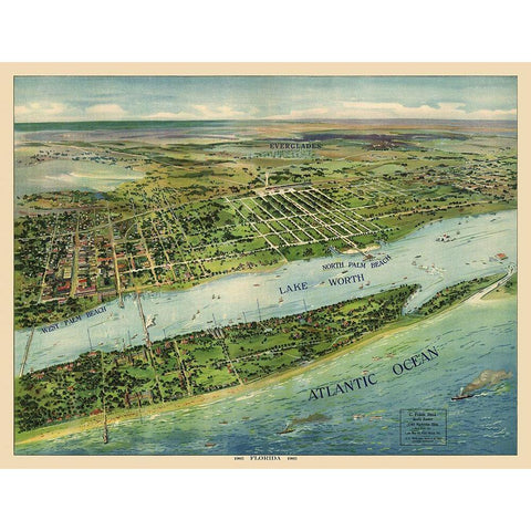 West Palm Beach Florida - Pleuthner 1905 Gold Ornate Wood Framed Art Print with Double Matting by Pleuthner