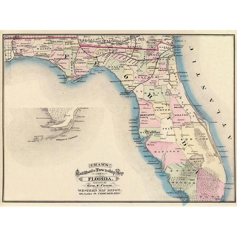 Florida - Cram 1875 White Modern Wood Framed Art Print by Cram