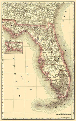 Florida - Rand McNally 1879 Black Ornate Wood Framed Art Print with Double Matting by Rand McNally