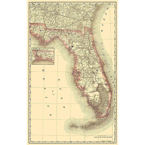 Florida - Rand McNally 1879 White Modern Wood Framed Art Print by Rand McNally