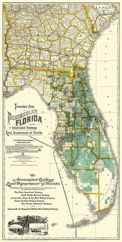 Florida - 1890 White Modern Wood Framed Art Print with Double Matting by Elliott