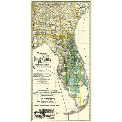 Florida - 1890 Black Modern Wood Framed Art Print with Double Matting by Elliott