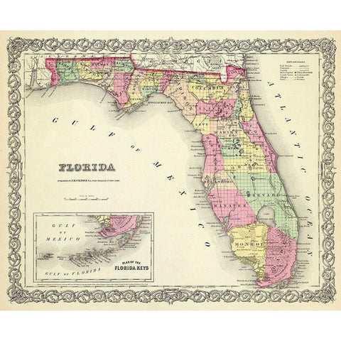 Florida - Colton 1856 Black Modern Wood Framed Art Print with Double Matting by Colton