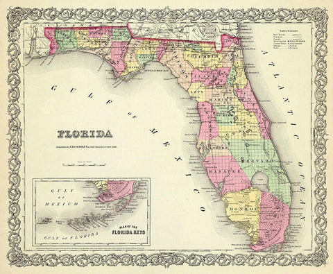 Florida - Colton 1856 White Modern Wood Framed Art Print with Double Matting by Colton