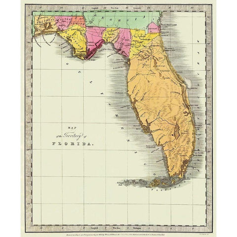 Florida - Burr 1834 White Modern Wood Framed Art Print by Burr