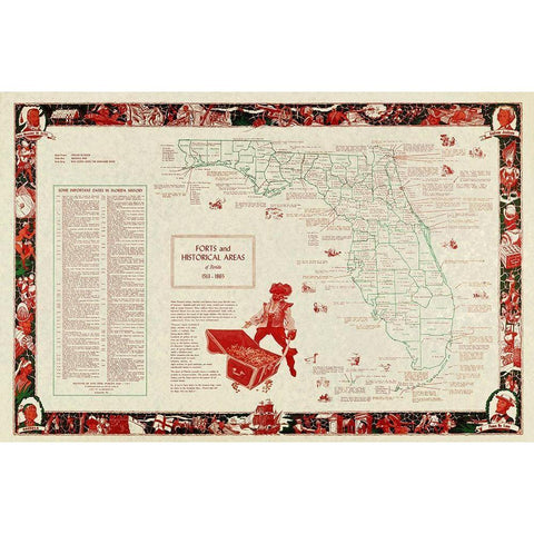 Florida Forts, Historical Areas 1513 - 1865 - 1965 Gold Ornate Wood Framed Art Print with Double Matting by Unknown