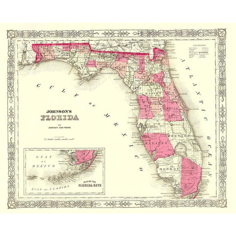 Florida - Johnson 1863 Black Modern Wood Framed Art Print with Double Matting by Johnson