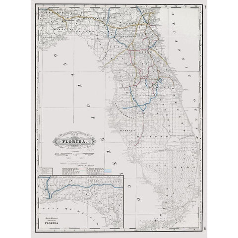 Florida State Railway and Counties - Grant 1889 White Modern Wood Framed Art Print by Grant