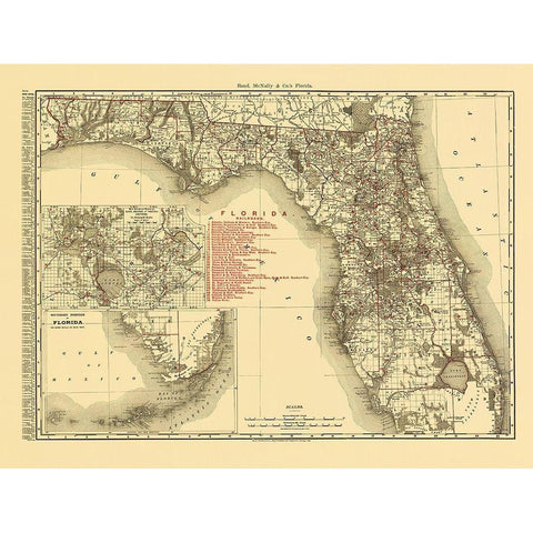 Florida - Rand McNally 1900 White Modern Wood Framed Art Print by Rand McNally