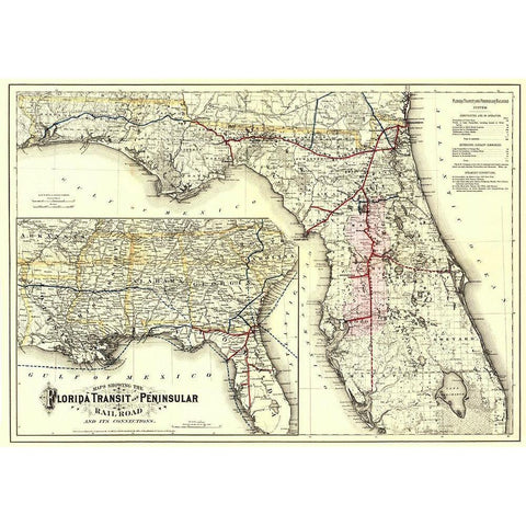 Florida Transit and Peninsula Railroad 1882 Gold Ornate Wood Framed Art Print with Double Matting by Colton